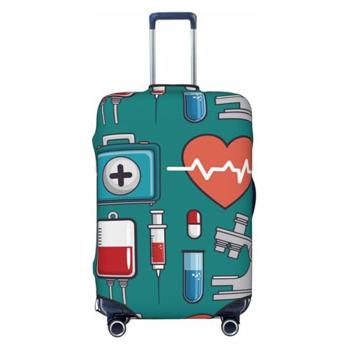 Medical Elements Print Luggage Cover Washable Elasticated Suitcase Covers TSA Approved Stylish Dust and Scratch Resistant Case Protector for Kids and Adults