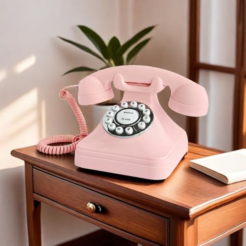 Téléphone fixe filaire rose de qualité supérieure style vintage