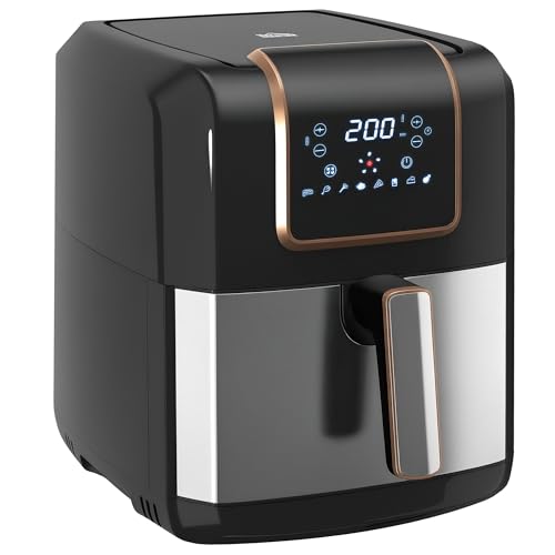 HOMCOM 6.5L Air Fryer, 1700W Air Fryer Oven with Digital Display, Rapid Air Circulation, Adjustable Temperature, Timer and Nonstick Basket for Oil Less or Low Fat Cooking, Black and Gold Tone