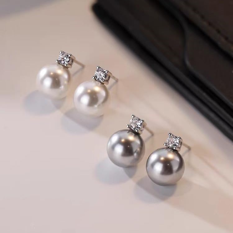 Pearl Earrings for Women, Dainty Pearl Dangle Earring with Rhinestone Statement Wedding Ear Stud Gold Plated Cute Hypoallergenic Pearls Stud Earrings Wedding Jewelry - Image 3