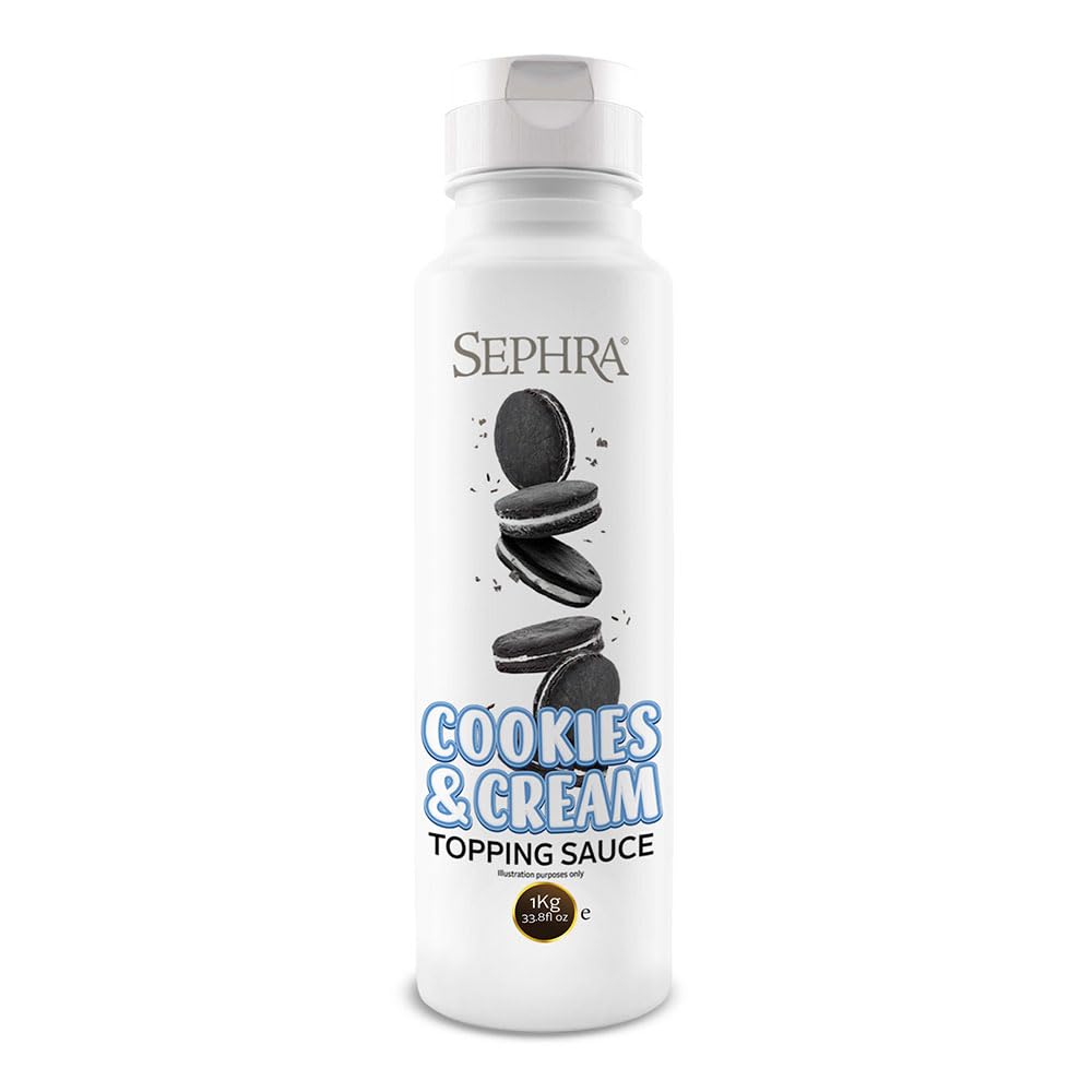 Sephra Salsa de postres para galletas y crema, 1 kg, práctica botella exprimidora, jarabes para helado, gofres, panqueques, crepes, batidos, batidos, sorbetes, frappes, pasteles o inmersión