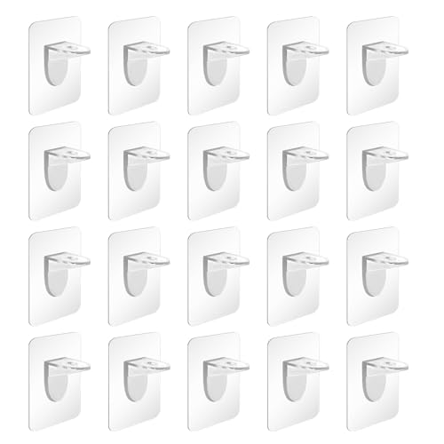 20 Pcs Plastic Shelf Support Peg, Self Adhesive Bracket Shelf Support Clear Shelves Clips Strong Adhesive Partition Pin Kit for Furniture Kitchen Cabinet Closet Brackets Clapboard Layer Book Shelves