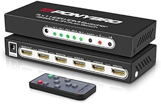 (Newest Version) PONYBRO UHD 4K 60Hz HDMI 2.0 Switch 5 in 1 with Remote, Support Auto-Switching,High Speed-18Gbps,HDR 10,HDCP2.2,Full 3D,1080P, HDMI Splitter for TV 4K.