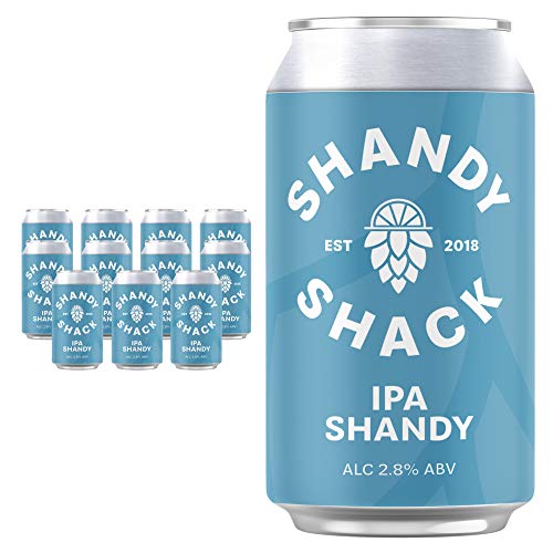 Shandy Shack Craft IPA Shandy 12 x 330 cans. Refreshing 2.8% ABV Beer Shandy, Bold Tropical IPA with zesty Lemonade, Lower Alcohol, Certified Gluten-Free & Vegan-Friendly. The Perfect Session Drink