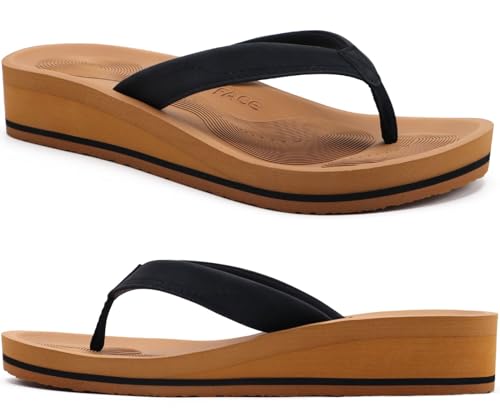 Image of COFACE Flip Flops for Women With Comfortable Arch Support Ladies Fashion Platform Thong Sandals Soft Yoga Mat Sole For Beach /Indoor Outdoor