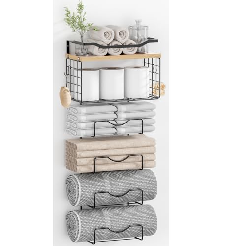 Towel Racks for Bathroom,Towel Rack Wall Mounted, 6 Tier Rolled