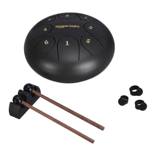 Amazon Basics Steel Tongue Drum 8 Note, 6 inch Percussion Instrument Handpan Drum with Carry Bag, drumsticks, drumsticks holder, music book and scale marker