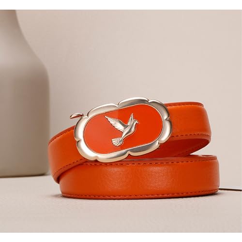 Women's Thin Ratchet Belts, Fashion Adjustable Denim Casual Belt with Swan Pattern Alloy Automatic Buckle2