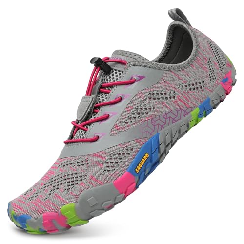 SAGUARO Zapatillas de Trail Mujer Barefoot Zapatos Deportes Transpirables Antideslizante Verano Zapatillas de Fitness Descalzos Escarpines Minimalistas RosaGris 40 EU