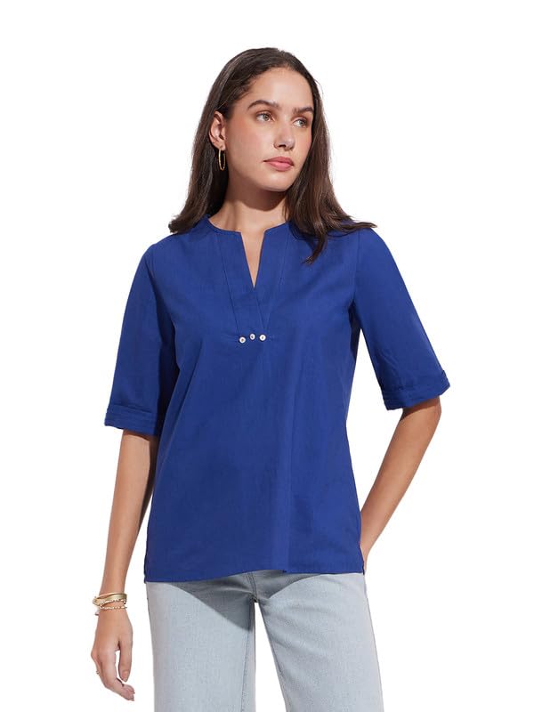 pink fort Cotton Solid A-Line Top - Blue-picture-19