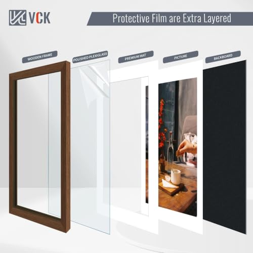 Image of VCK 16x24 Picture Frame 5 Pack, Brown Wood, 12x18 Mat, for Wall Art