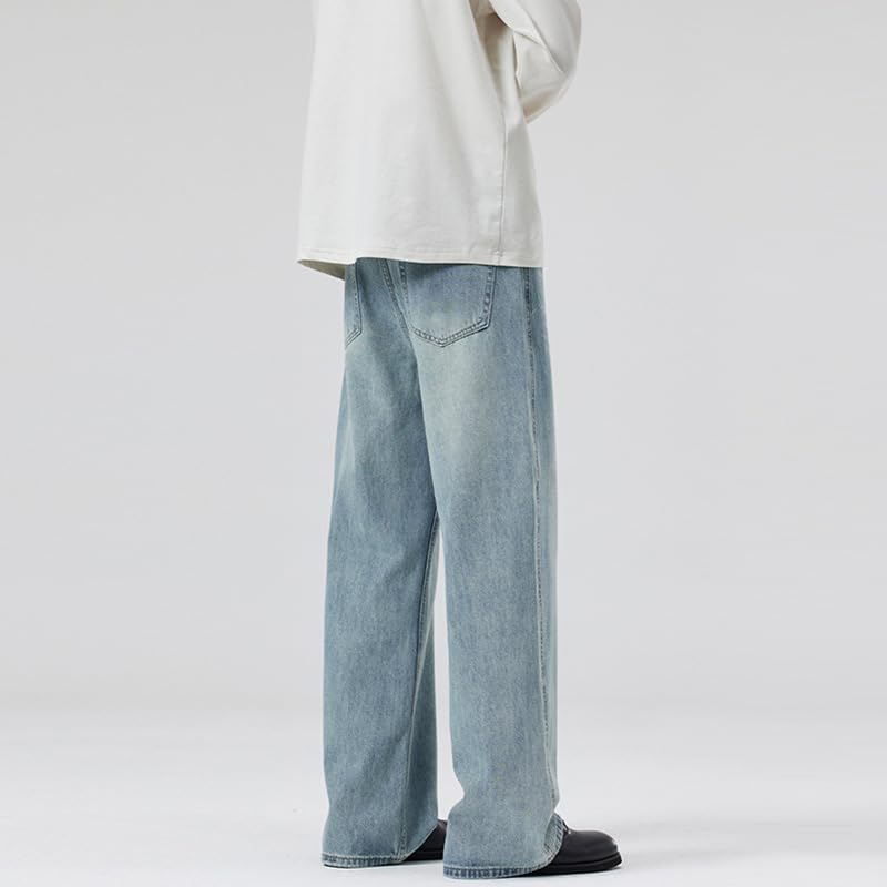 Men's Light Blue Pants Loose Fit Straight Leg Jeans4