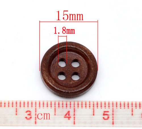 PEPPERLONELY Brand 150PC Brown 4 Hole Scrapbooking Sewing Wood Buttons 15mm (5/8 Inch)