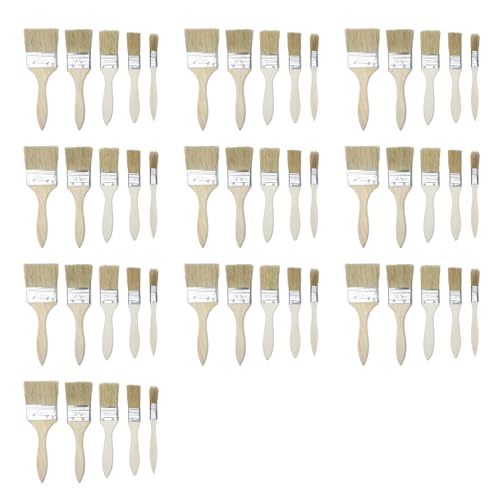 awliye Conjunto de 50 pincéis profissionais de madeira para pintar com cabo de madeira, conjunto de pincéis para verniz, pincel plano para pintura, pintura a óleo, tinta, cola, adequado para decorar,