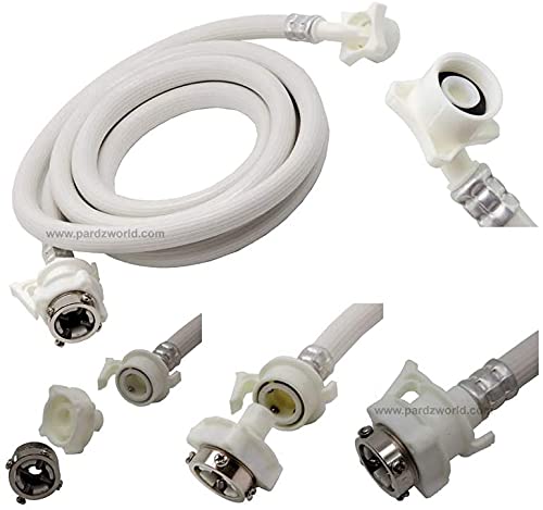 Image of PARDZWORLD 4m Extra Long Washing Machine Inlet Pipe Heavy Duty Flexible PVC Water Inflow Hose with Leak-Proof Tap Connectors for Fully Automatic Top & Front Load Washing Machines