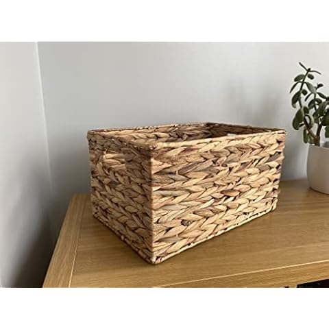 Water Hyacinth Rectangle Natural Storage Basket (Medium: L 42 x W 29 x H 21cm) HE33 Cover