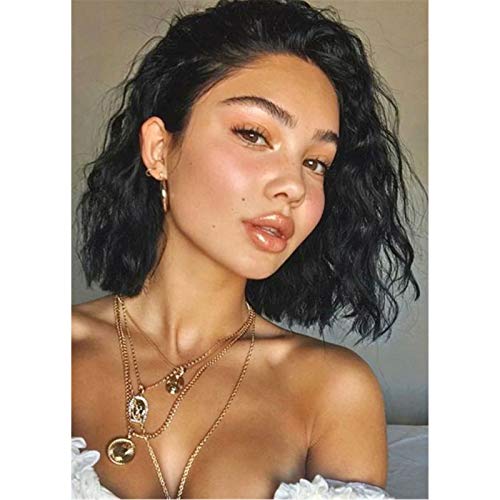 Sidaila Short Wavy Wigs for Women Black Synthetic Shoulder Length Wigs Natural Looking Heat Resistant Curly Wavy Bob Wig for Halloween Cosplay Party Daily Use 14 Inch