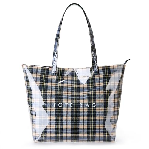 Image of KALIDI PVC Zipper Tote Bag, Jelly Kraft Paper Beach Bag Large Hobo Carry All Travel Shopping Handbag Plastic Shoulder Bag
