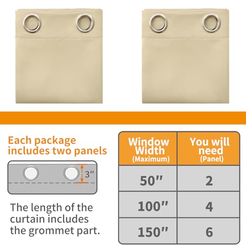 Image of YoungsTex Blackout Curtains 45 Inch Length for Bedroom Window - Short Thermal Insulated Drapes with Grommet Privacy for Bathroom Kitchen Windows, 2 Panels, Beige, 34 x 45 Inch