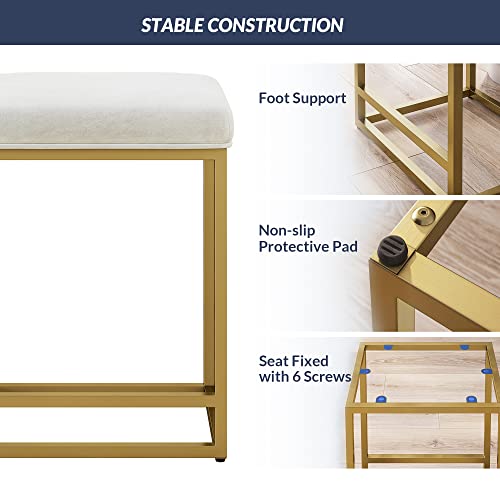 Belleze 24" Backless Bar Stools Set Of 2, Counter Height Barstools, Modern Upholstered Pu Leather Counter Stools With Metal Base Kitchen Island Chairs Dining Chair, White & Gold #TOP3