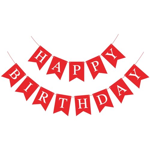 Waenerec Red Happy Birthday Banner Sign Happy Birthday Bunting Banner Garland for Kids Girl Woman Birthday Tea Party Decorations Bunting Flag Birthday Party Supplies