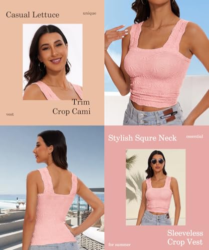 Women’s Square Neck Wide Strap Flower Cropped Tank Top Backless Lettuce Trim Slim Fit Love Letter Cami Vest3