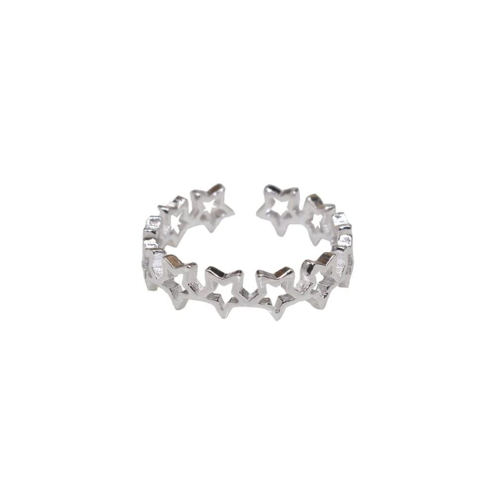 HGJH Verstellbarer Ring, S925 Sterling Silber Pentagramm Ring Verstellbare Ringe Durchbrochener Offener Ring Silber Daumenring Ewigkeitsring Hochzeit Charme Schmuck Geschenke Für Männer Mädchen Damen