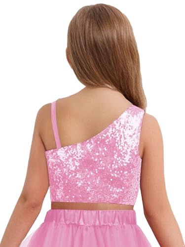 renvena Girls Sequin Crop Top Kids Off Shoulder Sparkly Pageant Prom Party Glitter Tank Tops4