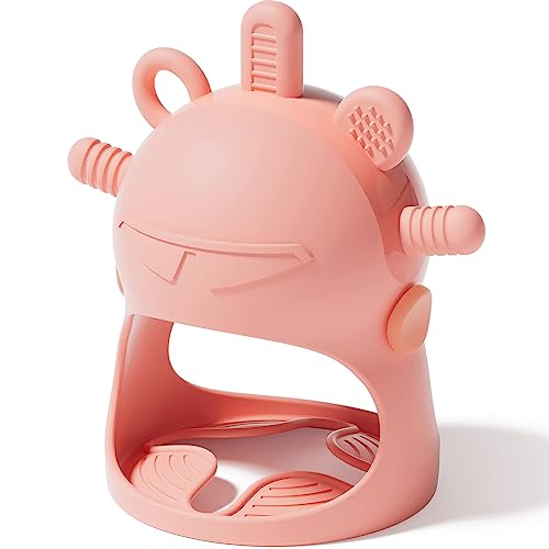 Image of NCVI Baby Christmas Teething Toys for Babies 0-6 Months, Never Drop Silicone Mitten Teether for Sucking and Chewing, Wrist Hand Chew Toys for 3M+ Infants, Teething Pain Relief, BPA Free(Pink)