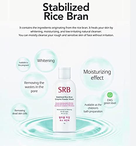 Korean Beauty Srb Rice Bran Enzyme Powder Face Wash 70G, Moisturizing & Cleansing All Skin Types Ph 5.5~6.5 #TOP4