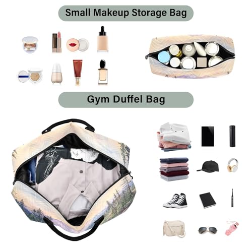 Mountains Streams Travel Duffel Bag Large Capacity Weekender Bag with Toiletry Bag Detachable Shoulder Strap Travel Tote Bag for Women4