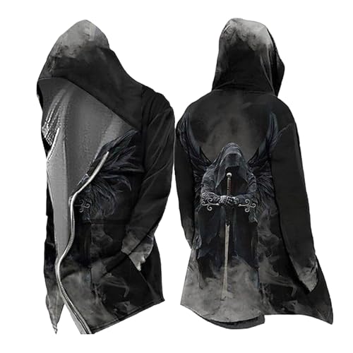 Celanisai Vêtements médiévaux pour homme - Costume d'Halloween Viking - Sweat à capuche - Veste mythe Odin - Veste de cosplay Assassin's Creed - Manteau scandinave - Cape pour cosplay, carnaval