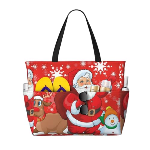 Grand sac de plage sac à bandoulière pour femme avec imprimé de Noël et poignées robustes