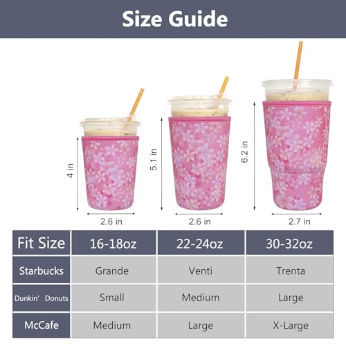 Image of 3 Pack Reusable Iced Coffee Sleeves - Xumbtvs Insulator Sleeve for Cold Beverages, Neoprene Coffee Cup Holder (Cherry)