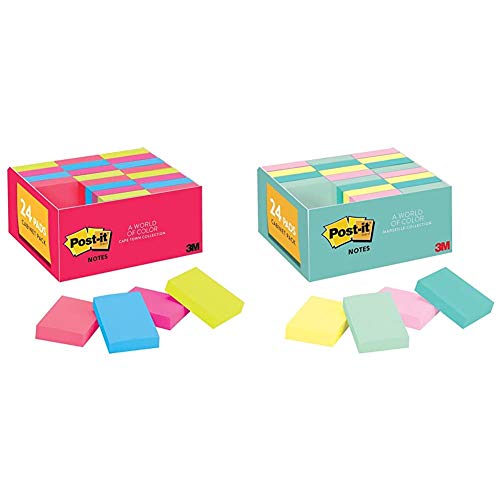 Post-it Mini Notes, 1.5 in x 2 in, 24 Pads, Cape Town Collection, Bright Colors & Mini Notes, 1.5 in x 2 in, 24 Pads, Marseille Collection, Pastel Colors (Pink, Mint, Yellow)
