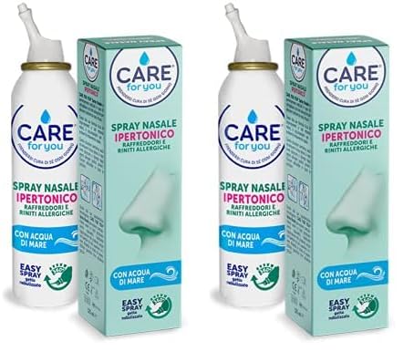 CARE For you, Spray Nasale Ipertonico - Spray Nasale Raffreddore ed Allergie, Soluzione con Acqua di Mare, per Inalazione e Aerosol, Adatto ad Ogni Età, 125ml (Confezione da 2)