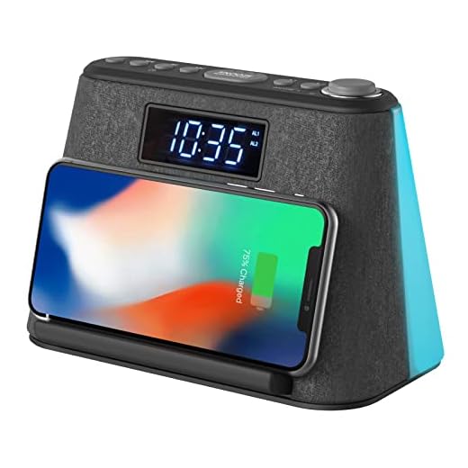 i-box Radio Reveil Matin avec Chargeur Induction, Veilleuse LED avec Changement de Couleurs RGB, Reveil Matin avec Radio FM, Bluetooth, Affichage LED Dimmable et Bruit Blanc
