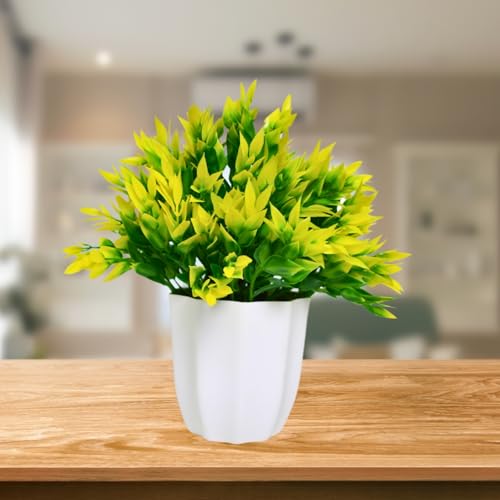 Image of fancymart Artificial Leaves Yellow Bunch in Pot - 22 cm Height, Perfect for Tabletop Decoration | Ideal for Home & Office Decor