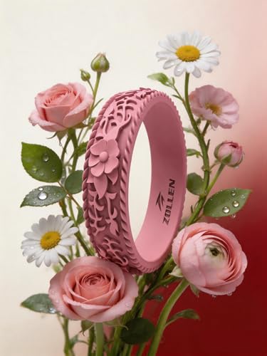 Image of Silicone Wedding Rings for Women 1 /4 /7 Packs -Stackable Silicone Rubber Wedding Bands - Innovative Flower & Vine Collection