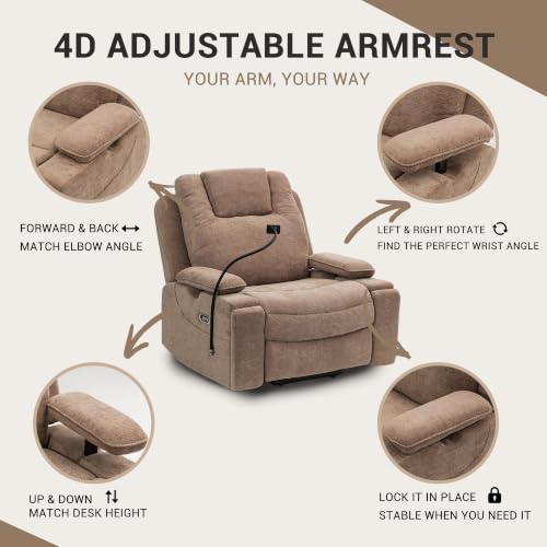 Image of Oversized Dual Motor Recliner Power Lift Chair for Elderly Big Tall, Zero-gravity Power Recliner Sofa, 350lbs Heavy Duty Seat with 4D Armrests, 180 Degree Full Lay-Flat Positioning, Phone Slot, Brown