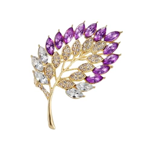 Beautiful Leaf Crystal Brooch Pin for Women, Gold Plated Floral Design with Purple & Pink Stones, Saree Pin for Wedding Party Dress Coat Accessories-image-41