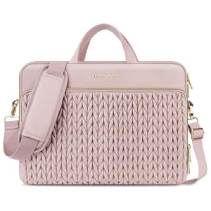 MOSISO 15.6 inch Laptop Shoulder Bag, 15-16 inch Computer Bags Compatible with MacBook Pro 16 M4 M3 M2 M1, HP Dell Acer Lenovo ASUS Notebook, Wheat Ear Quilted Messenger Bag with Handle&Pocket, Pink