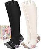 Chaussettes de compression en coton épais pour homme et femme 15-20 mmHg - Chaussettes de soutien mignonnes pour infirmières, grossesse, voyage, 04-noir/blanc, Grand / T-Grand