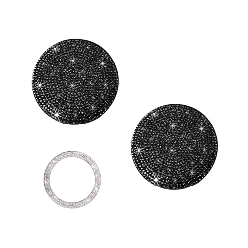 Image of Ziciner 2 Pack Bling Car Cup Holder Coaster, Anti-Slip Auto Insert Coaster with Start Stop Button Cover, Universal Shiny Crystal Vehicle Interior Accessories for Women and Girls (Black)