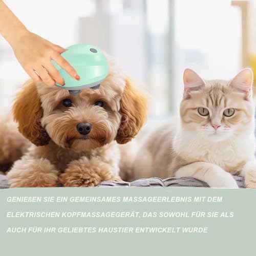Haustier Massagegerät, Tragbar Katzen Massagegerät, Elektrisches Kopfmassagegerät Mit 4 Knetköpfen, Ipx7 Wasserdicht, Wohltuende Entspannung für Katzen und kurzhaarige Hunde (D)