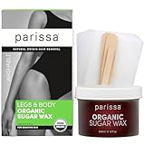 Parissa Organic Sugar Wax Kit for Legs & Body | USDA Certified, Vegan, Hypoallergenic, Microwavable & Water-Washable | Gentle & Beginner-Friendly | 30 Reusable Strips, 3 Spatulas, 240ml (8 Fl Oz) Wax