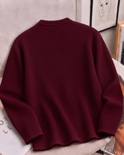 AUSK Men's Premium Frill Texture Henley T Shirt Red Maroon - Image 4