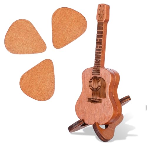 3 teilige Plektren Gitarre Holz Plektrum Gitarren,Holzgitarren-Picks Gitarrenplektren Halter Mini Holzgitarren-Plektren Plektrum-Etui Guitar Pick Gitarre Deko für Elektrische Akustische (Holzfarbe)