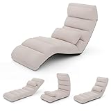 BECOMFORT Foldable Floor Lounger, Chase Lounge with 5 Adjustable Positions, Adjustable Back Support & Footrest, Folding Floor Chair, Lazy Sofa Chair for Reading & Watching, No Assembly Needed (Beige)