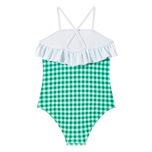 Image of LIZENS Girls One Piece Swimwear Checker Print Ruffles Bathing Suit for Kids Size 2-12